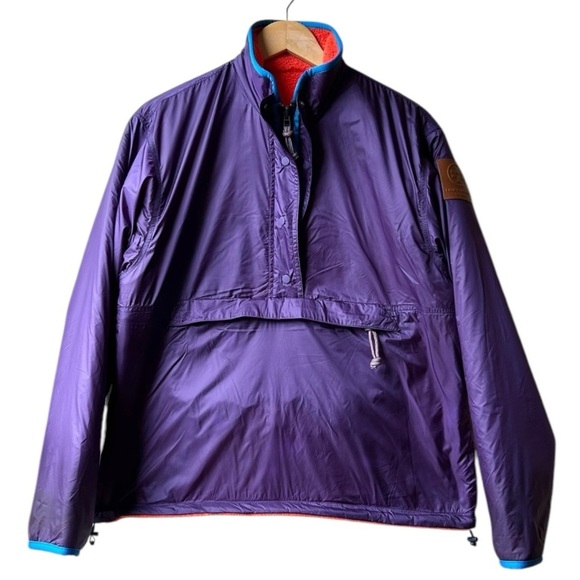 Tory Burch REVERSIBLE NYLON FLEECE PULLOVER JACKET Purple Orange Sz XS - Picture 5 of 16